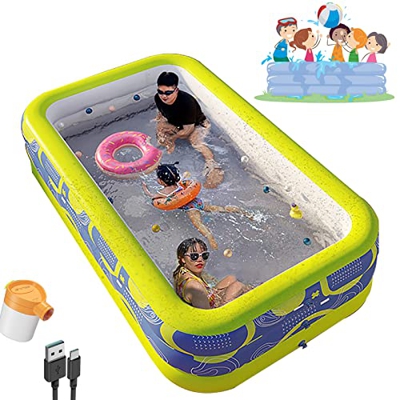 ilbcavne Piscina Gonfiabile Bambini Rettangolare con Pompa Ad Aria Wireless,3 Strati Addensati Grande Piscine d'Acqua,PVC,Durevole E Sicuro per Giardi
