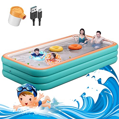 Piscina Fuori Terra Per Bambini Adulti Famiglia,Piscina Gonfiabile Rettangolare Bambini In PVC,3 Strati Addensati Grande Piscine D'Acqua,per Giardino 