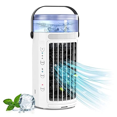Raffreddatore D'aria Portatile, Ventilatore Condizionatore D'aria 4 In 1, Dispositivo Di Raffreddamento Evaporativo Personale Con Luce LED a 7 Colori,