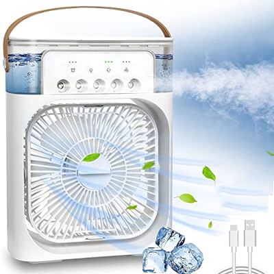 Mini Refrigeratore D'aria Portatile, Ventilatore Da Scrivania, 3 Velocità Regolabili Con Dispositivo Di Raffreddamento Evaporativo a Luce a LED, Purif