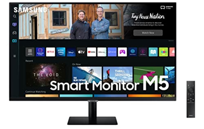 Samsung Smart Monitor M5 (S27BM502), Flat 27'', 1920x1080 (Full HD), Piattaforma Smart TV (Amazon Video, Netflix), Airplay, Mirroring, Office 365, Wir