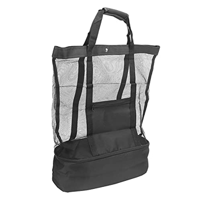 Borsa tote da spiaggia, borsa tote multifunzionale da campeggio in rete da spiaggia 21,7x15,8 pollici con borsa termica staccabile con cerniera Manigl