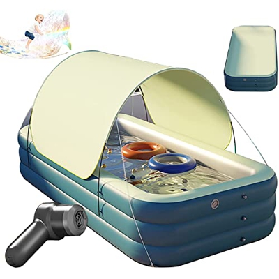 Piscina Gonfiabile Bambini, 3 Strati Addensati piscina gonfiabile rettangolare in PVC, Gonfiabili per Bambini per Bambini con Fondo Morbido per Giardi