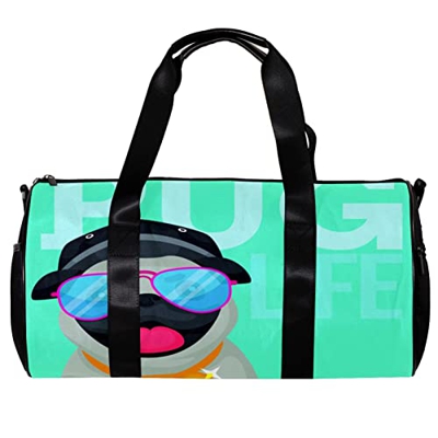Borsa sportiva da palestra con tracolla Pug Cool Blue, Multicolore, 45x23x23cm/17.7x9x9in, Unico