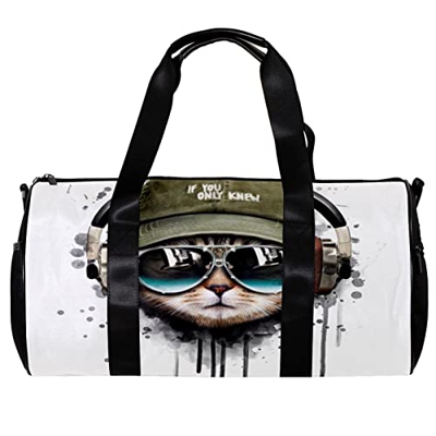 Borsa da palestra sportiva con tracolla Cool Cat Animal, Multicolore, 45x23x23cm/17.7x9x9in, Unico
