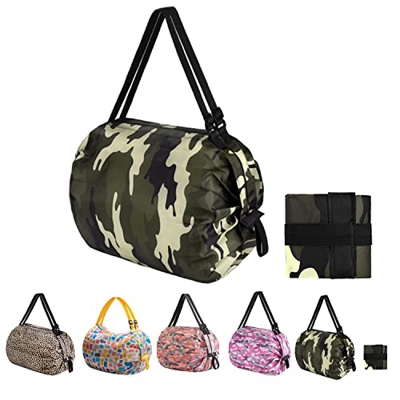 Dzhzuj Foldable Reusable Grocery Bags, Large Capacity Portable Shopping Bag, Sports Travel Shoulder Bag, Waterproof Picnic Camping Storage Bag with Ha