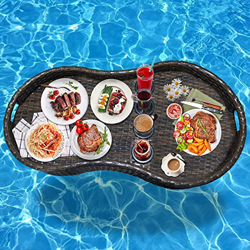 LLYB Vassoio Galleggiante per Piscina, Tavolo da Servizio da 39,4 Pollici Supporto per Cibo E Bevande in Tessuto Rattan per Piscina, Banchi di Sabbia, características