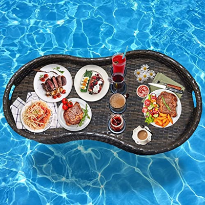 LLYB Vassoio Galleggiante per Piscina, Tavolo da Servizio da 39,4 Pollici Supporto per Cibo E Bevande in Tessuto Rattan per Piscina, Banchi di Sabbia,