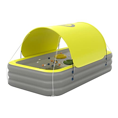 Bueuwe Piscina per Famiglie addensata con Tenda da Sole Piscina Gonfiabile Fuori Terra con Pompa d'Aria Wireless,Giallo,260cm x 170cm x 60cm