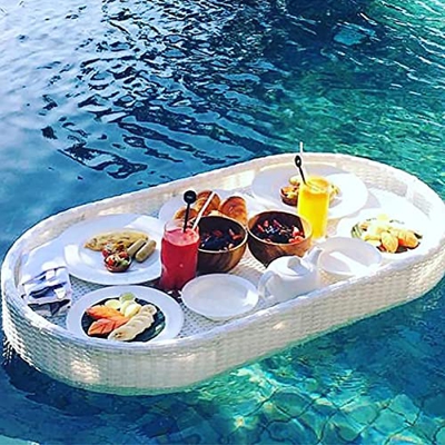 LLYB Vassoio galleggiante per piscina, 100 cm, in rattan intrecciato per alimenti e bevande, per piscina, bar di sabbia, spa, vasca da bagno, feste e 