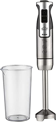 Frullatore a Mano TURBO 800 W multi velocità Lame e Asta in Acciaio Inox con Accessori e Bicchiere misuratore da 600 ml Design Nero Silver Mixer ad im