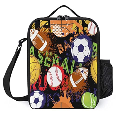 Borsa Termica Porta Pranzo Palloni Sportivi Baseball Basket Calcio Calcio Pattern Pacchetto Pasto Isolato Riutilizzabile Per Picnic Beach Park 25*20*8