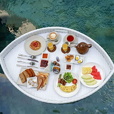 Vassoio galleggiante per bevande galleggianti, vassoio galleggiante in rattan, resistente e impermeabile, per servire in piscina, bevande, brunch, cib
