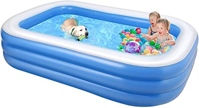 Piscina gonfiabile per bambini, piscina di famiglia, rettangolare, centro galleggiante, spessore 0,4 mm, per adulti e bambini, interni ed esterni (260