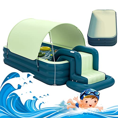 Spessa Vasca Da Bagno Gonfiabile Piscinetta Gonfiabile Con Scivolo,Piscina Gonfiabile Adulti Rettangolare Family,Piscina Grande Con 3 Camera D'aria In