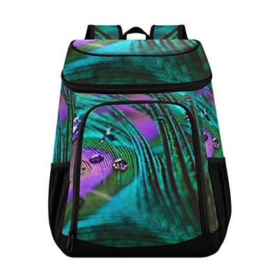 Cooler Zaino Impermeabile Spiaggia Cooler Bag Peacock Feather Lunch Backpack Leggero Borse Da Campeggio