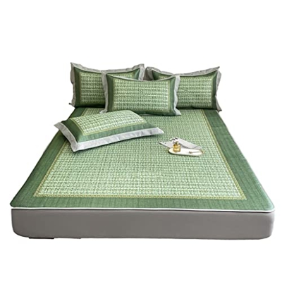 FMOPQ Summer Ice Silk Mat Three-Piece Set Folding Bed Cover Household Air Conditioner Soft Mat (Color : Green, Size : 1.8M) (Green 1.8M)
