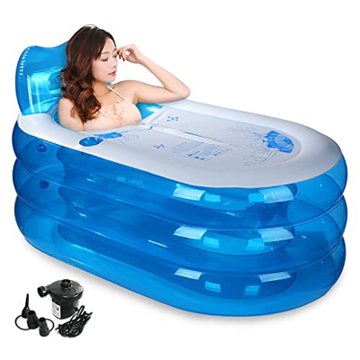 Vasca da Bagno Portatile per Adulti, Vasca Gonfiabile autoportante con Pompa ad Aria elettrica, per Piccoli luoghi o Uso Interno ed Esterno e Vasca Go