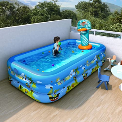 LVLUOKJ Piscina Gonfiabile for Bambini Adulti, Piscina for Famiglie Swim Center 3 Strati con Pompa e Canestro da Basket, for All'aperto, Giardino, Cor