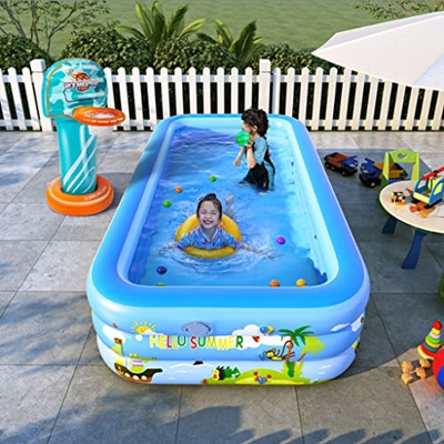LVLUOKJ Piscina Giardino for Bambini, con Pompa e Canestro da Basket, Adatto for Esterno, Giardino, Cortile (Color : Blue, Size : 260 * 170 * 60cm)