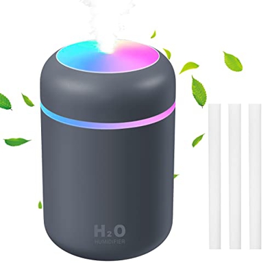 URAQT Mini Umidificatore da Scrivania, Mini Umidificatore ad Ultrasuoni, Umidificatore d'aria Silenzioso con Luce Notturna, 2 Modalità di Nebbia per A