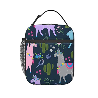 Carino Lamma E Cactus Borsa Termica Rimovibile Portatile Borsa Frigo Portatile Borsa Porta Pranzo Borsa Refrigerata Per All'Aperto, Campeggio 11X21X26