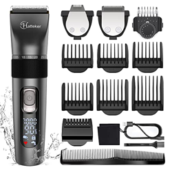 Hatteker Tagliacapelli per uomo Cordless Kit di taglio dei capelli Impermeabile Barbiere Trimmer Regolabile Velocità 15 Pezzi Tagliacapelli USB Ricari precio