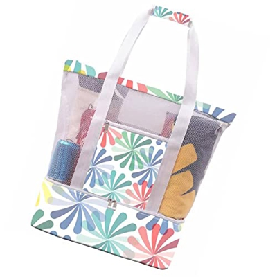 SANZH Borsa da spiaggia in rete amovibile, borsa da spiaggia da donna con glaciale, impermeabile e resistente alla sabbia, per Spiaggia, Lo Shopping, 
