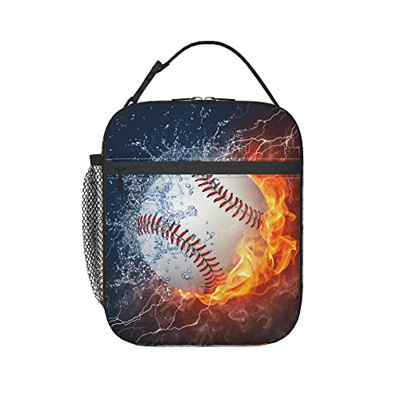 Palla Da Baseball In Fuoco E Acqua Borsa Termica Premium Borsa Refrigerata Riutilizzabile Picnic Contenitore Pranzo Borsa Del Pranzo Per Scuola, Campe