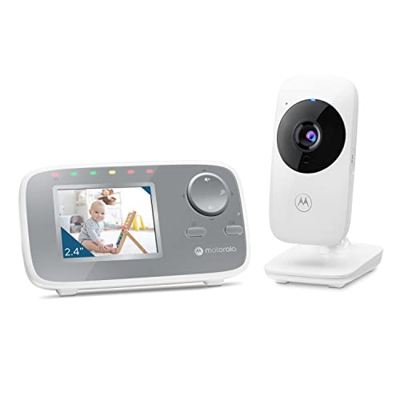 Motorola Nursery VM482 - Baby monitor con telecamera, schermo a colori 2.4 pollici, visione notturna a infrarossi, zoom digitale, temperatura, bianco
