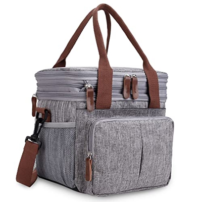 SRYA Borsa Termica Leggera Portatile,Borse Pranzo Isolate a Doppio Scomparto,Borsa da Picnic Morbida Resistente all'Acqua per Lavoro, Campeggio, Spiag
