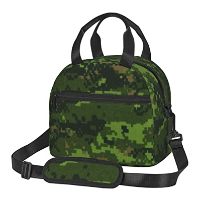 Green Army Digital Camouflage - Borsa per il pranzo riutilizzabile, resistente all'acqua, portatile, per campeggio, picnic, scuola, lavoro