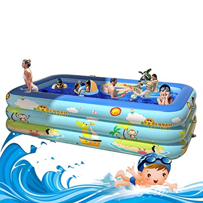 Piscina Gonfiabile Con Pompa Bambini Adulti Rettangolare,Piscina Gonfiabile Bambini Con Pompa Grande,3 Camere D'Aria Indipendenti E Stabili,per Giardi