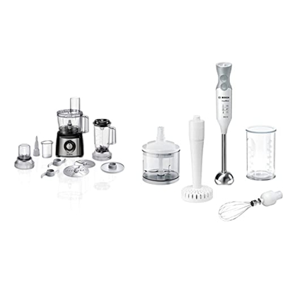 Bosch MultiTalent 3 Robot da Cucina Multifunzione Compatto Oltre 50 Funzioni, 800 W, Ciotola 2 & ErgoMixx Hand Blender Frullatore a Immersione Portati