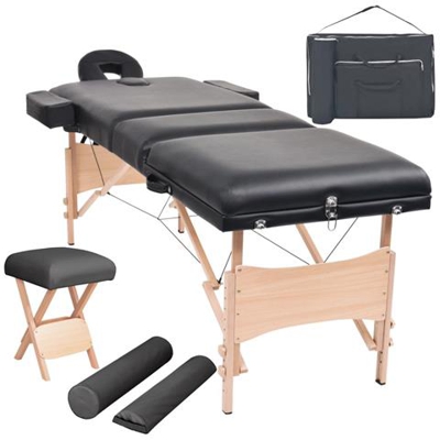 Set Lettino Massaggio Pieghevole 3 Zone 10 Cm E Sgabello Nero