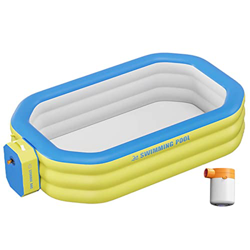 Piscina Gonfiabile Portatile con Pompa d'Aria Automatica, Grande Piscina Fuori Terra per Bambini e Adulti, Piscina Rettangolare per Famiglie per Giard características