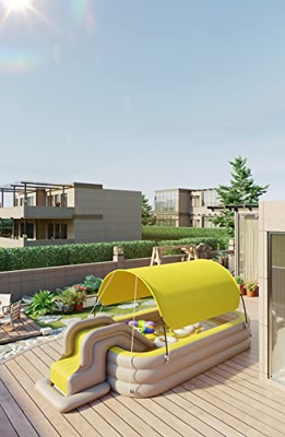 Piscina per Famiglie Rettangolare Grande Durevole per Giardino Piscina Estiva con Tenda da Sole, Scivolo Gonfiabile per Bambini, Piscina All'aperto E 