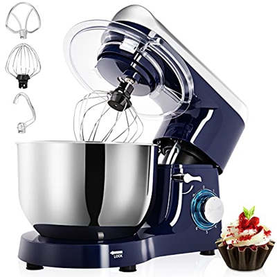 Impastatrice 1500W 6 velocità Robot da Cucina con 5.5 Litri ciotola di acciaio inossidabile, frusta, gancio per impastare, frusta per dolci e paraspru