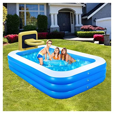 LVLUOKJ Piscina Gonfiabile Rettangolare, Piscina per Bambini Adulti, Giardino sul Retro con Supporti da Basket Staccabili Piscina Gonfiabile per Famig