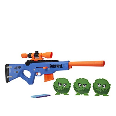 Hasbro Nerf Fortnite BASR-R Bolt Action Blaster – Include 3 bersagli per cespuglio, portata rimovibile, clip 6 dardi, 6 freccette ufficiali Elite, E88