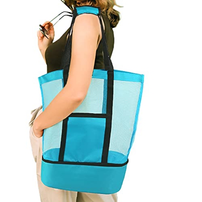 Andoer Borsa da spiaggia in rete, grande borsa da spiaggia in rete, isolata, riutilizzabile, borsa da picnic, borsa da spiaggia extra grande, borsa da