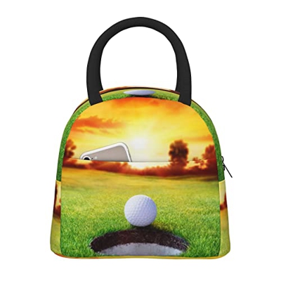 Borsa portatile dello scaldino del pranzo dell'albero del tramonto della palla di golf di sport, grande dimensione borsa del pranzo di grande capacità