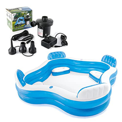 Piscina Gonfiabile per Famiglia 229*229*56 cm Blu/Bianco Piscina Rettangolare per Bambini con 4 Posti a Sedere Piscina Family Grande Durevole per Giar precio