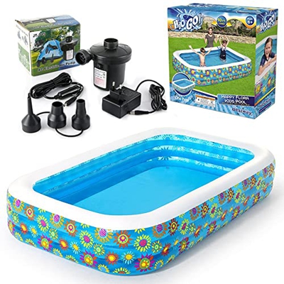LVLUOKJ Piscina Bambini, Piscina Gonfiabile Famiglia, 229 * 152 * 56/305 * 183 * 56 cm Piscina Grande, PVC, Durevole e Sicuro per Giardino, Bambini, A