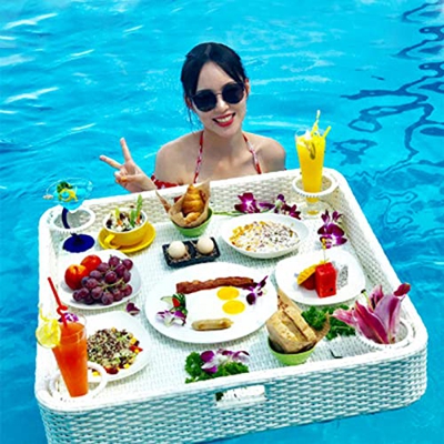 LLYB Vassoio Galleggiante, Vassoio per Cibo Galleggiante per Piscina con, Portabottiglie Galleggiante, Portafrutta per Bevande Portatile Portabicchier