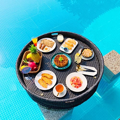 LLYB Vassoio Galleggiante, Vassoio per Cibo Galleggiante per Piscina con, Portabottiglie Galleggiante, Portafrutta per Bevande Portatile Portabicchier