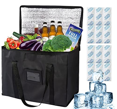 Borsa termica da 20 l, grande, 35 x 26 x 23 cm, pieghevole, con 12 sacchetti per ghiaccio, borsa termica per picnic, borsa per il trasporto di aliment