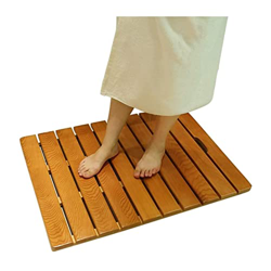 Natural Wood Shower Bath Floor Mat Anti-Slip Waterproof for Indoor Outdoor Bathroom Sauna Spa with Coating Wooden Bath Mat (Color : A Size : 75x90cm)  características