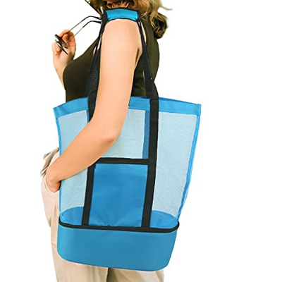 Andoer Borsa da spiaggia in rete, grande borsa da spiaggia in rete, isolata, riutilizzabile, borsa da picnic, borsa da spiaggia extra grande, borsa da