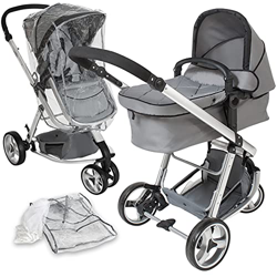 tectake 800043 Passeggino con Cappa Pioggia, Carrozzina, Idrorepellente, Baby Jogger 3 in 1 (Grigio) precio